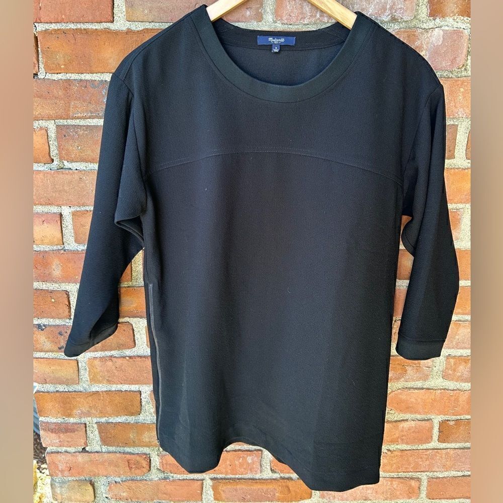 Madewell Black Side Zipper 3/4 Sleeve Tunic Top